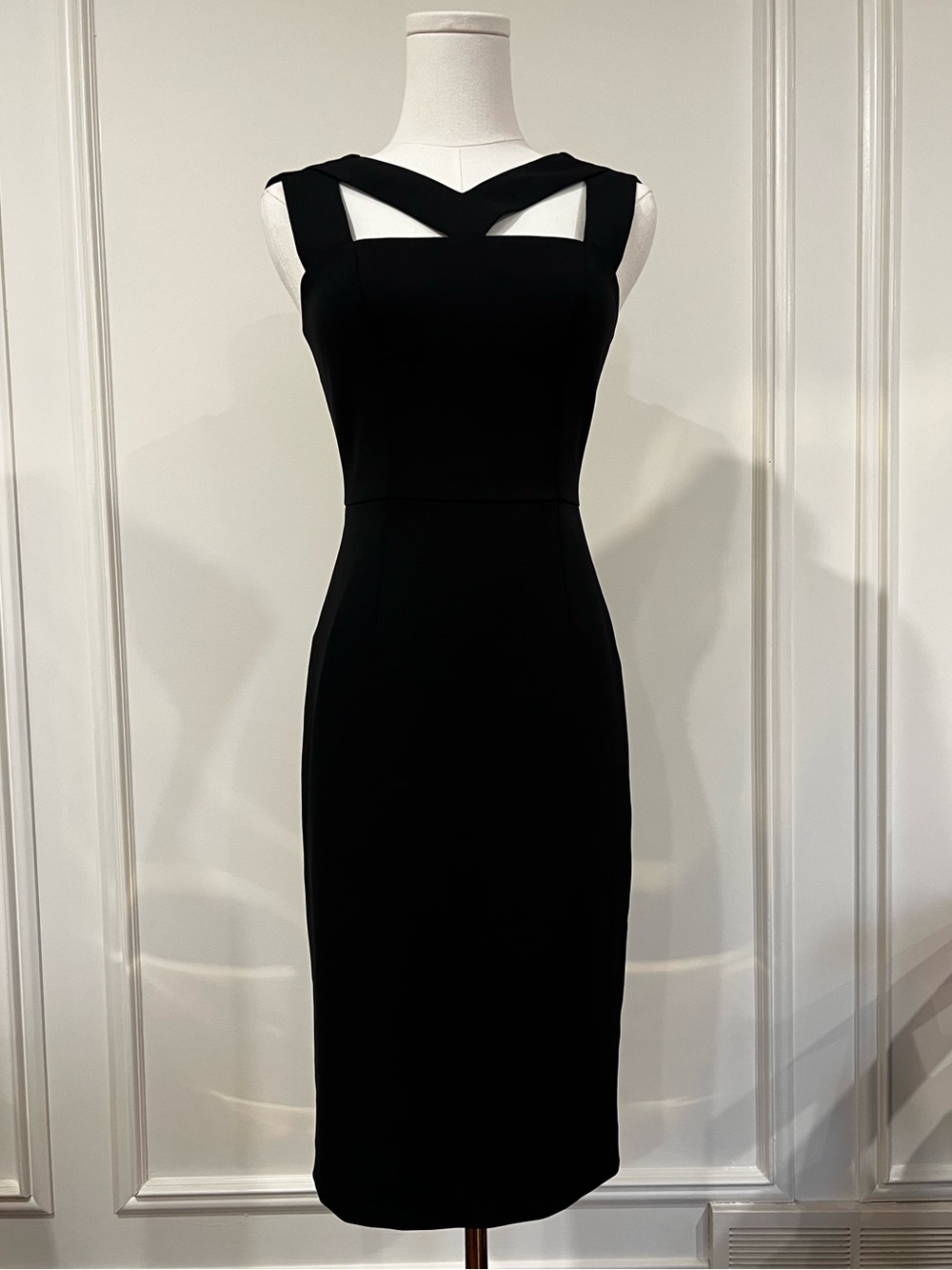 White House Black Market Black Cutout Sheath Midi Dress Office Siren Sz 00